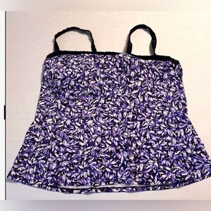 Purple Floral Swim Tankini Top with Black Trim - Women Plus Size 26 W Like New